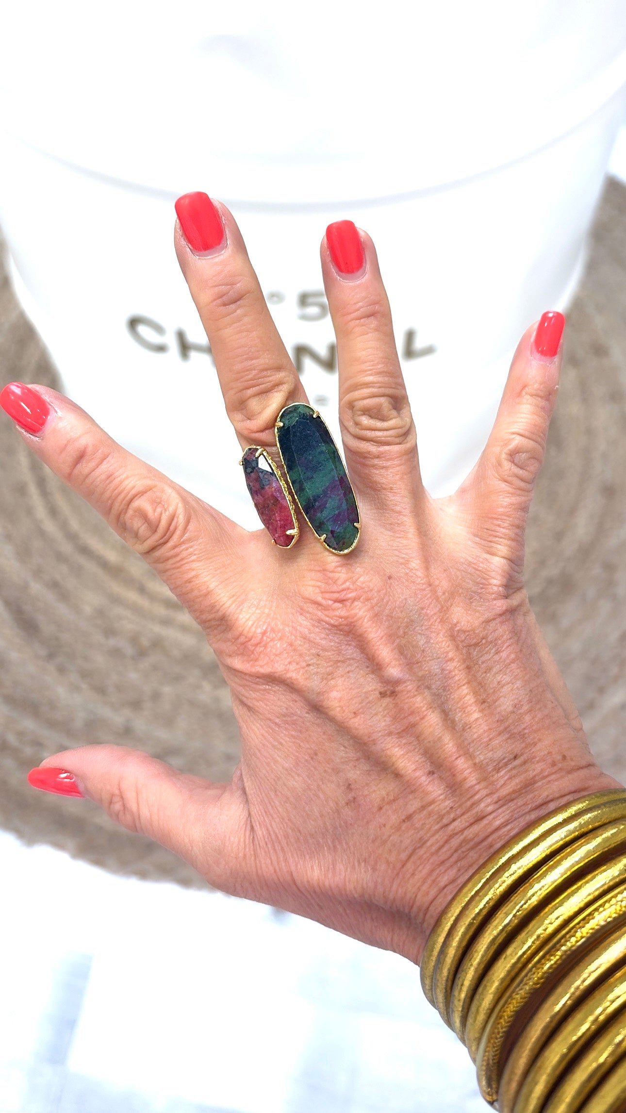 Bague Duo Rubis Zoisite et Rhodonite