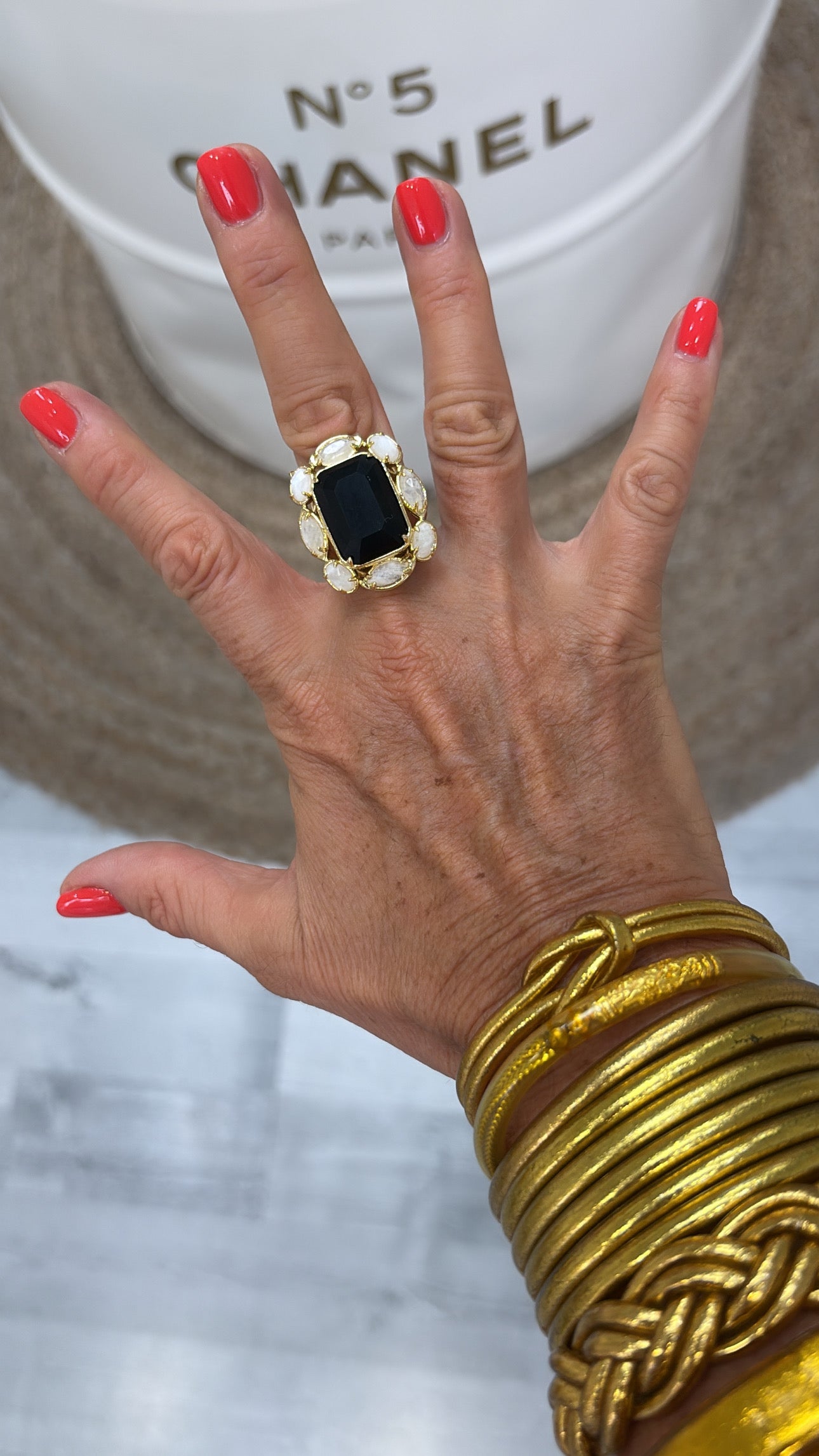 Bague Splendide Onyx et Cristal de Roche