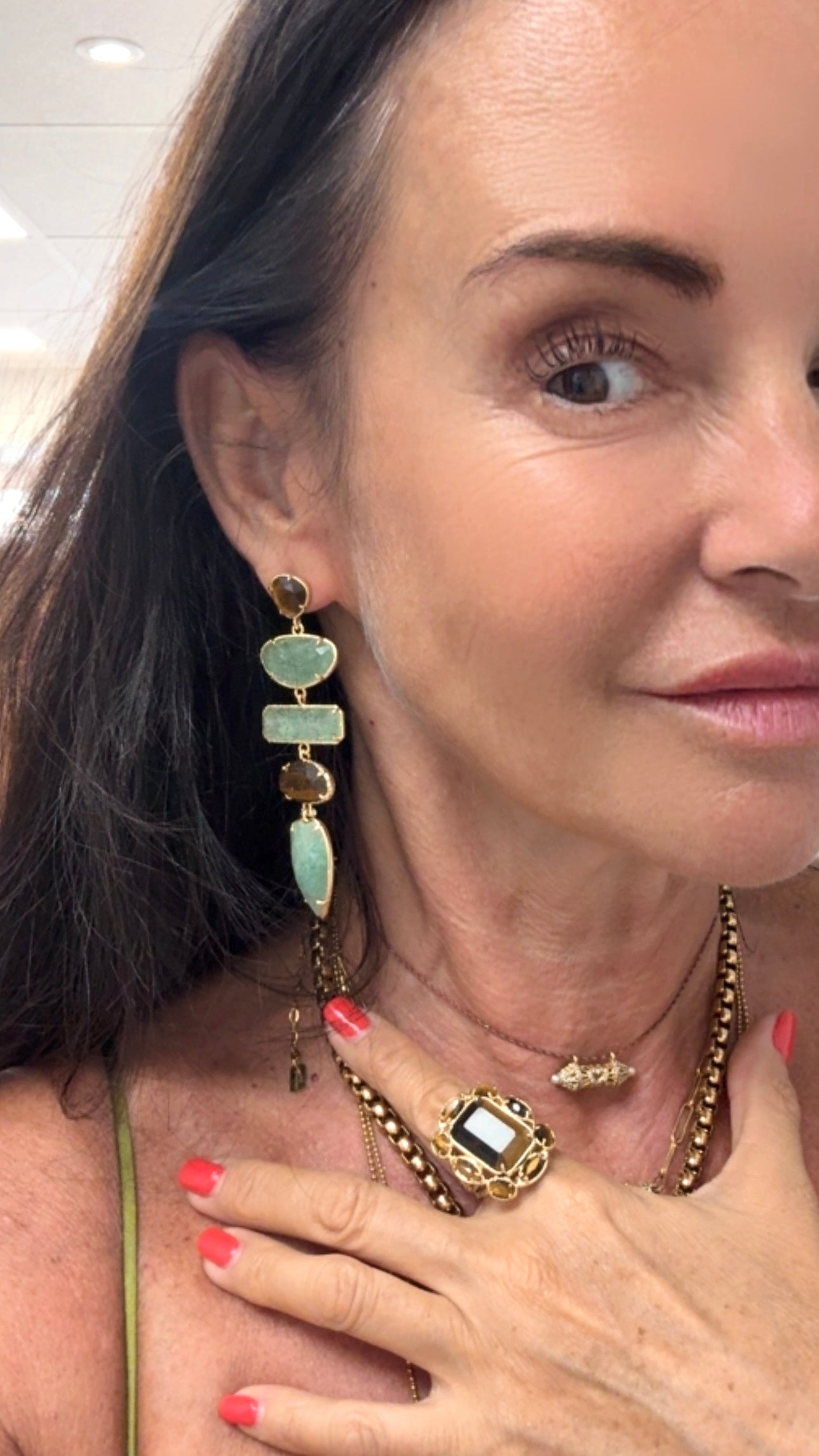 Boucles d’Oreilles Rivière Aventurine et Œil de Tigre