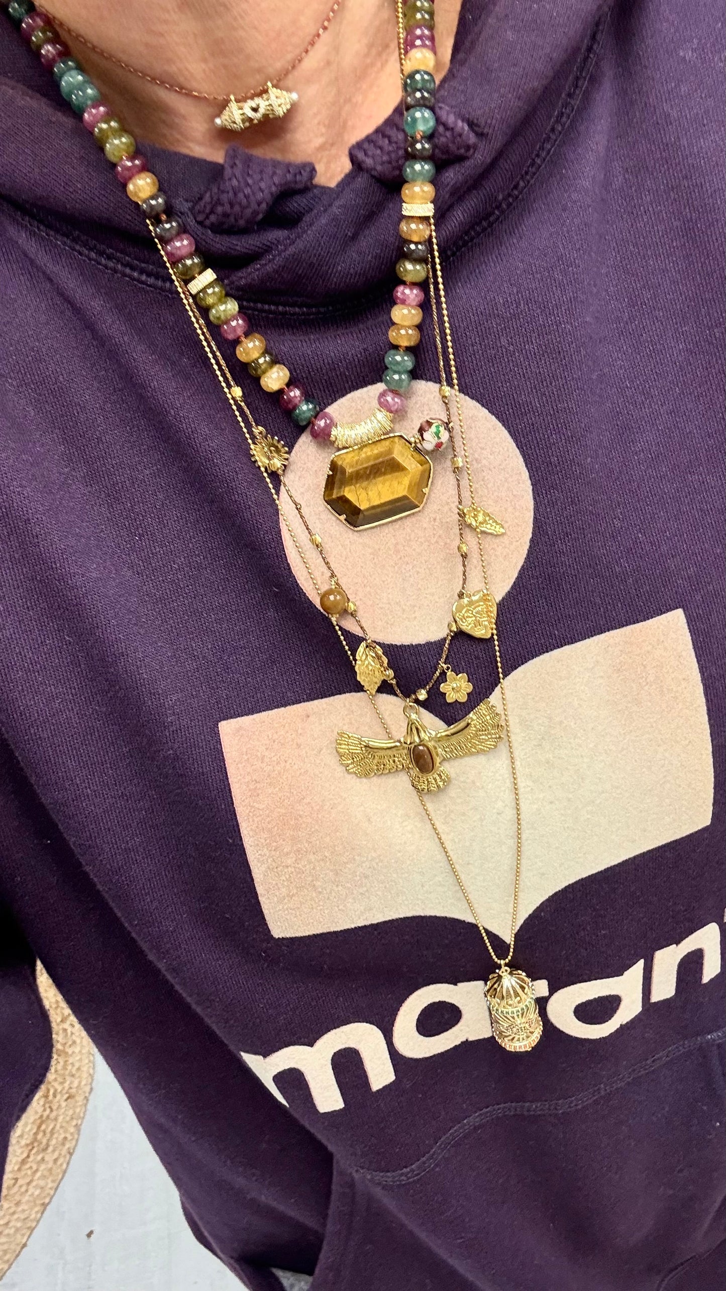 Collier Merveilleux Agate et Œil de Tigre