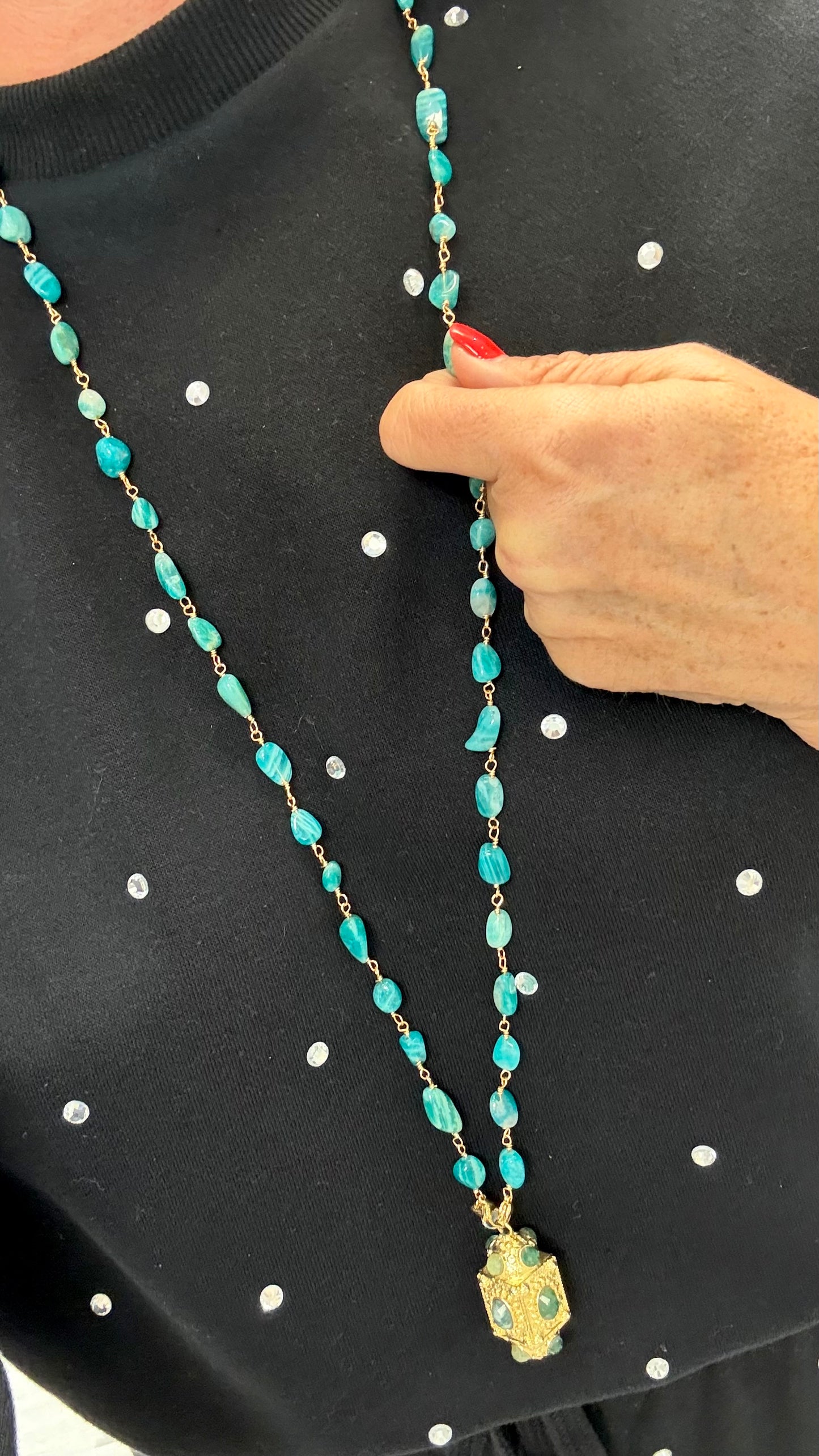 Sautoir Amulette Amazonite et Turquoise Africaine