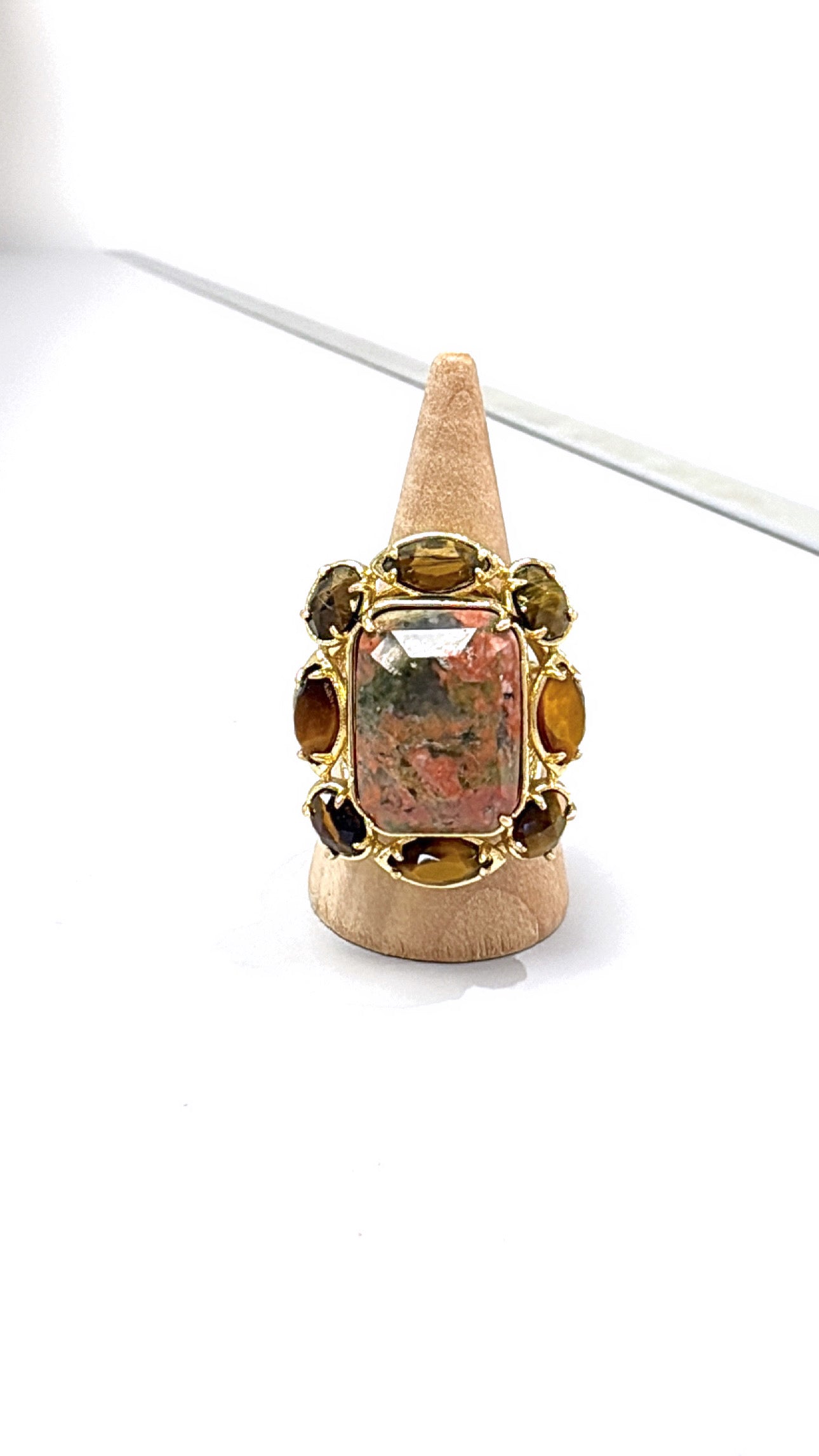 Bague Splendide Unakite et Œil de Tigre