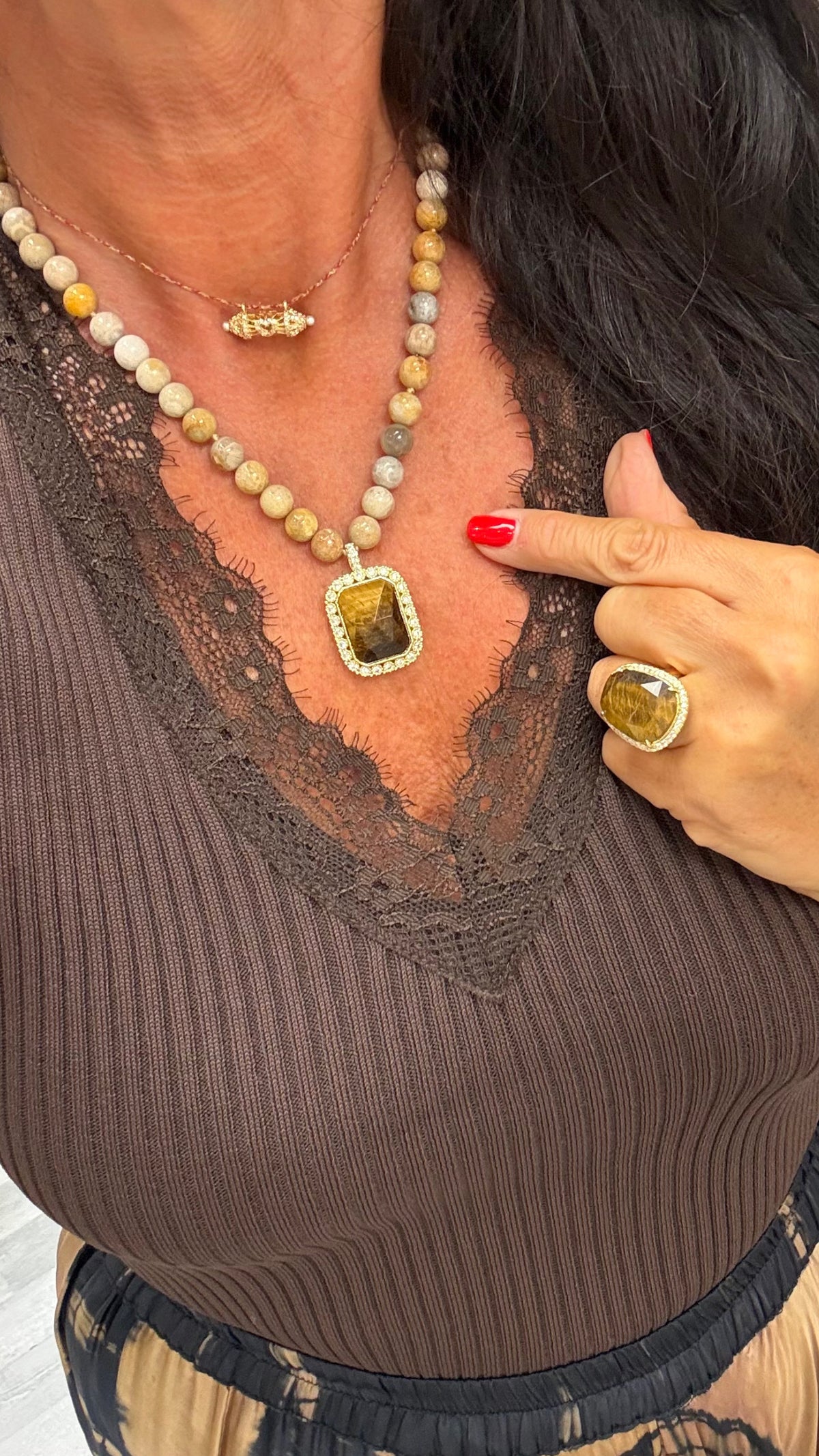 Collier Écrin Jaspe et Œil de Tigre