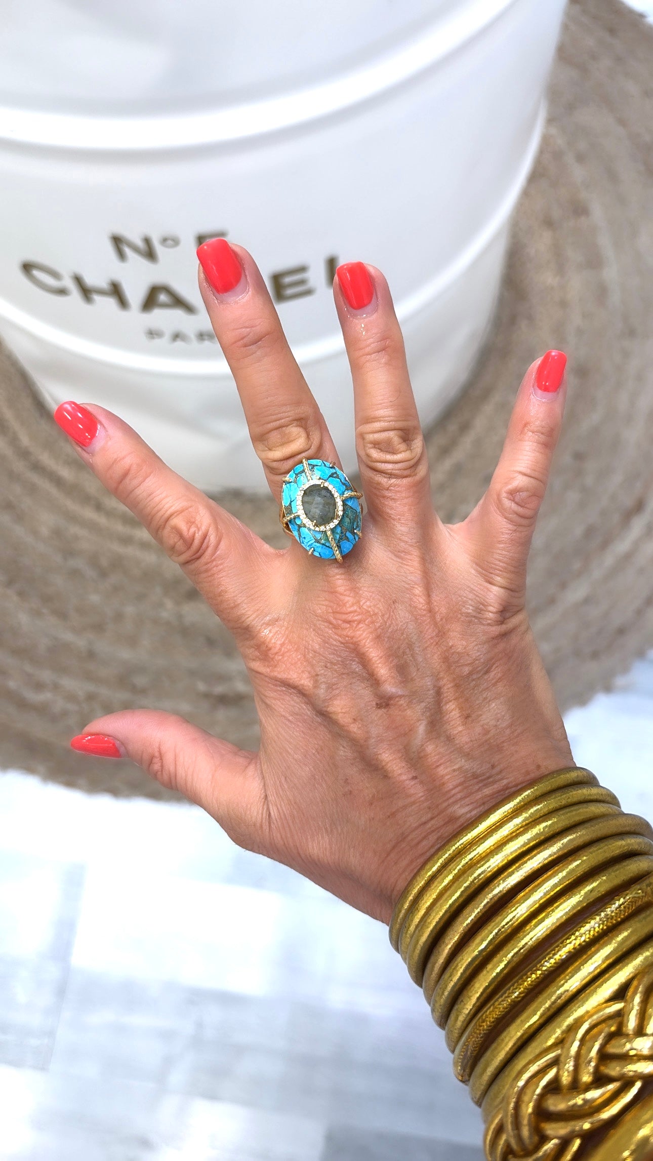 Bague Superbe Turquoise Mohave et Labradorite