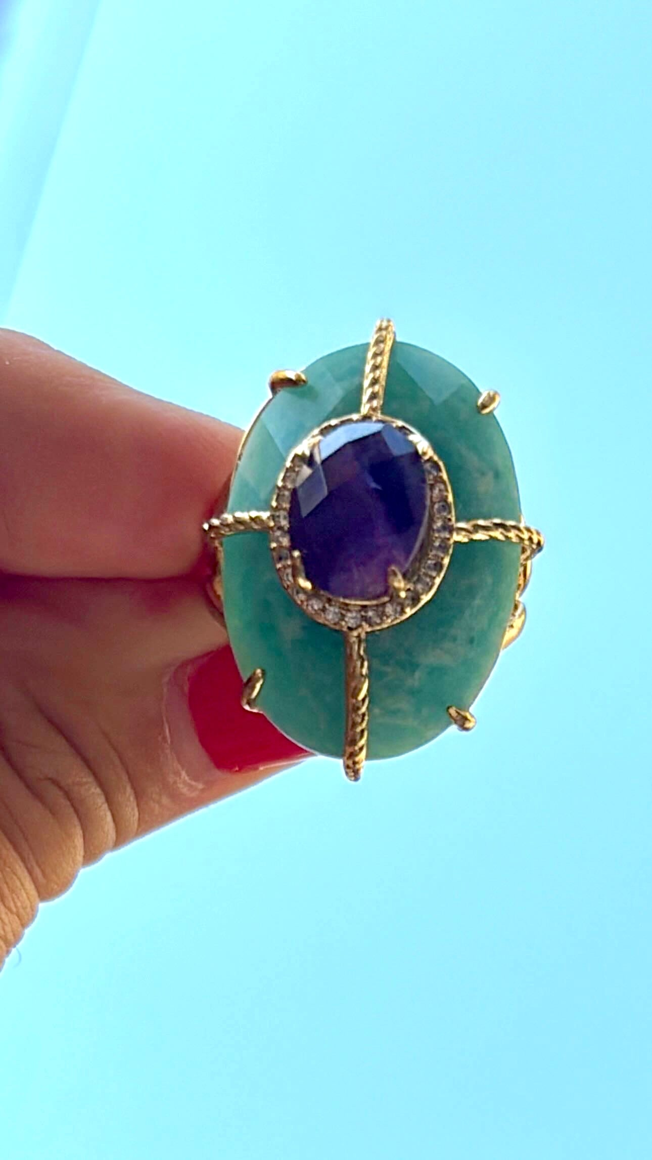 Bague Superbe Amazonite et Améthyste