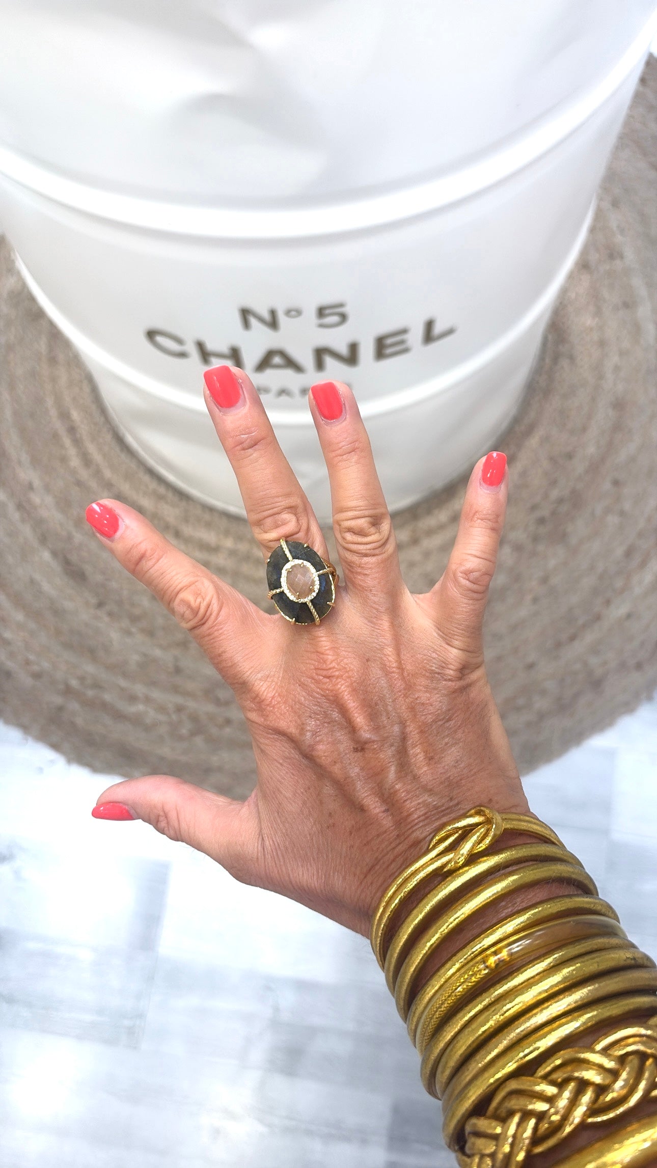 Bague Superbe Labradorite et Quartz Rose