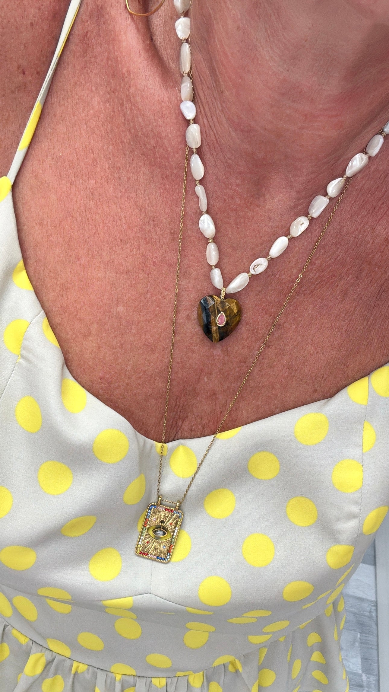 Collier Cœur Nacre et Oeil de Tigre