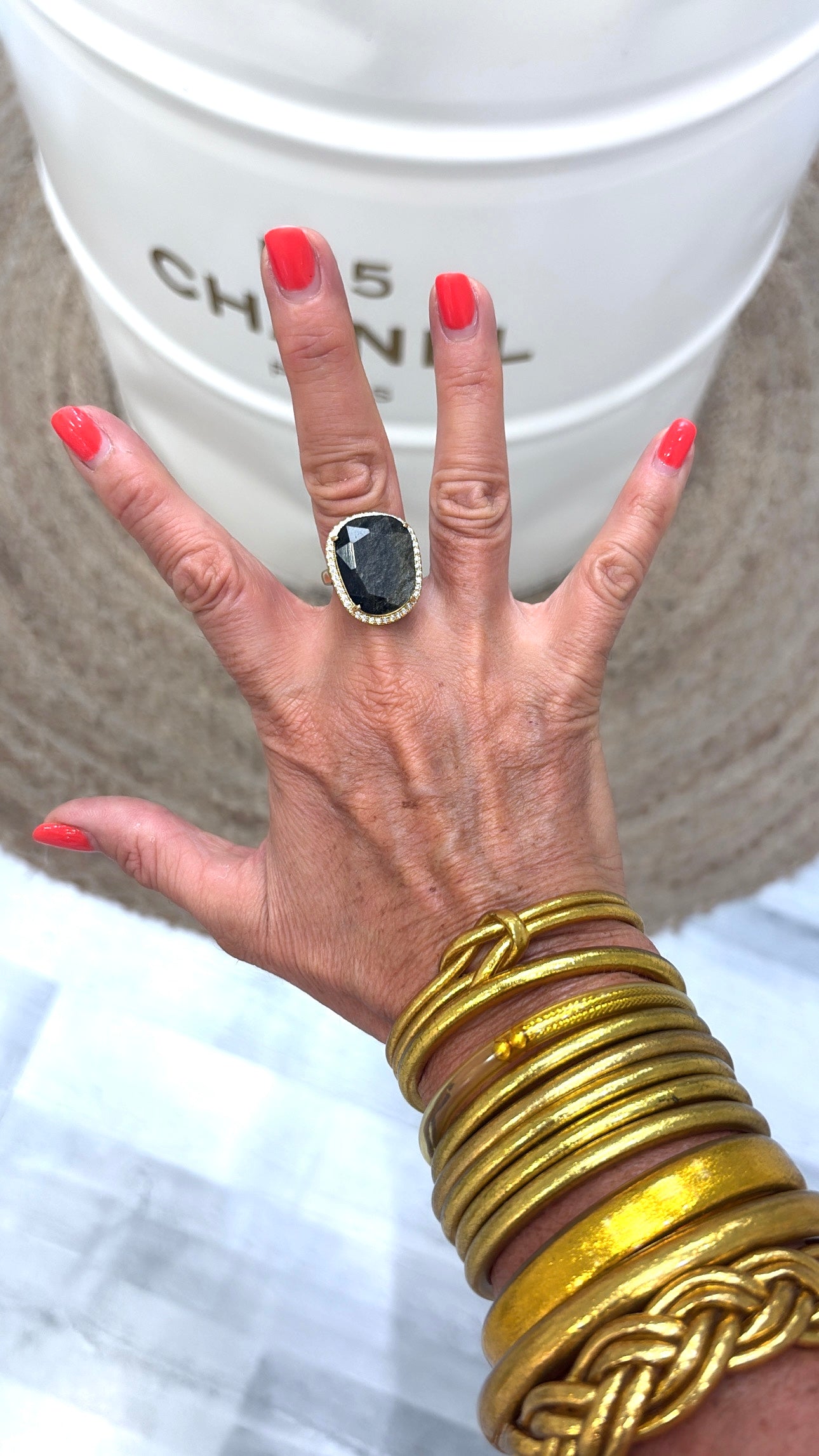 Bague Diva Obsidienne Dorée