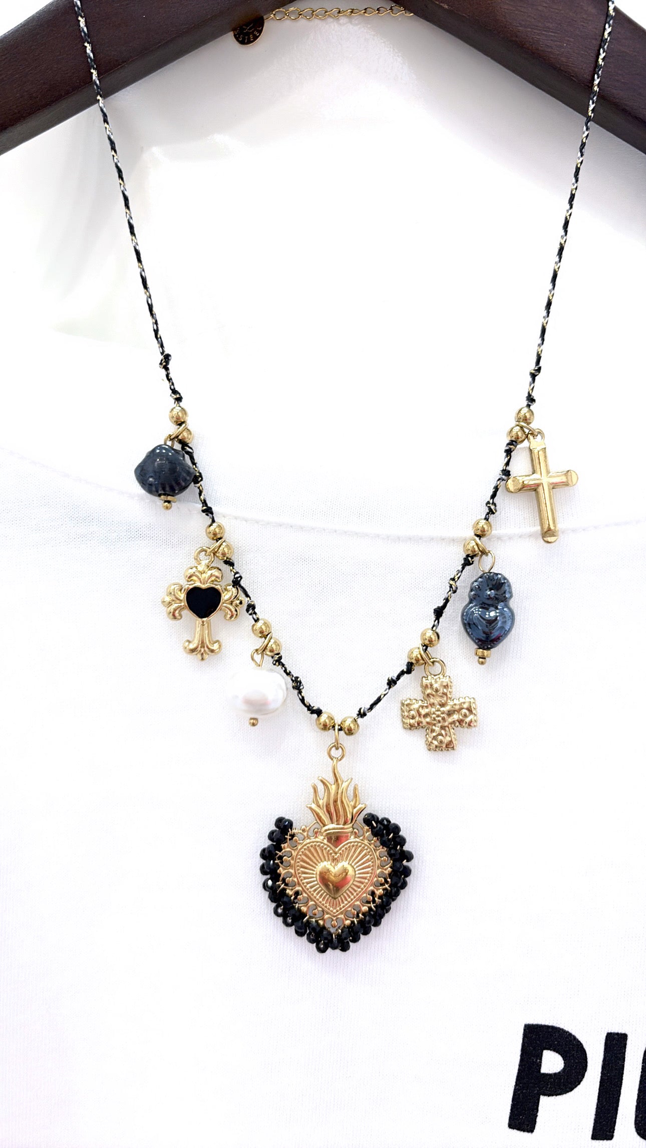 Collier Cœur Ex Voto Noir
