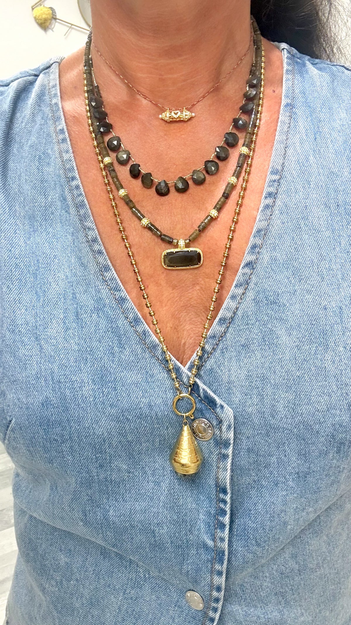Collier Pétales Obsidienne Dorée