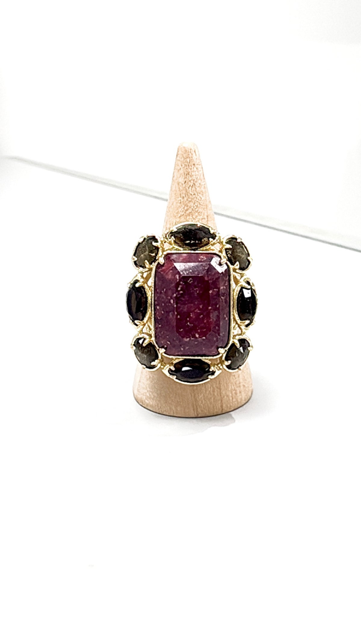 Bague Splendide Thulite et Obsidienne Dorée