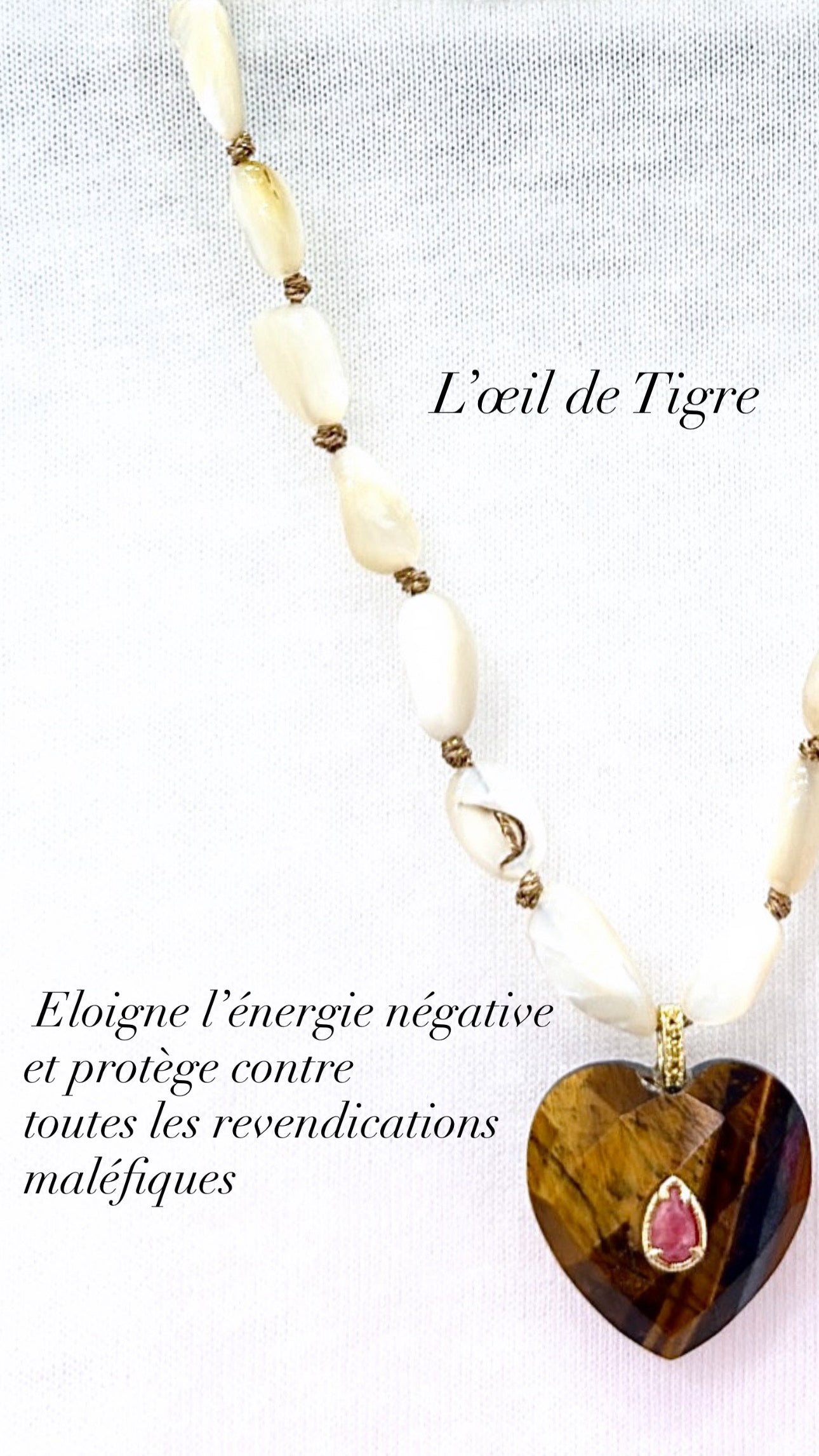 Collier Cœur Nacre et Oeil de Tigre