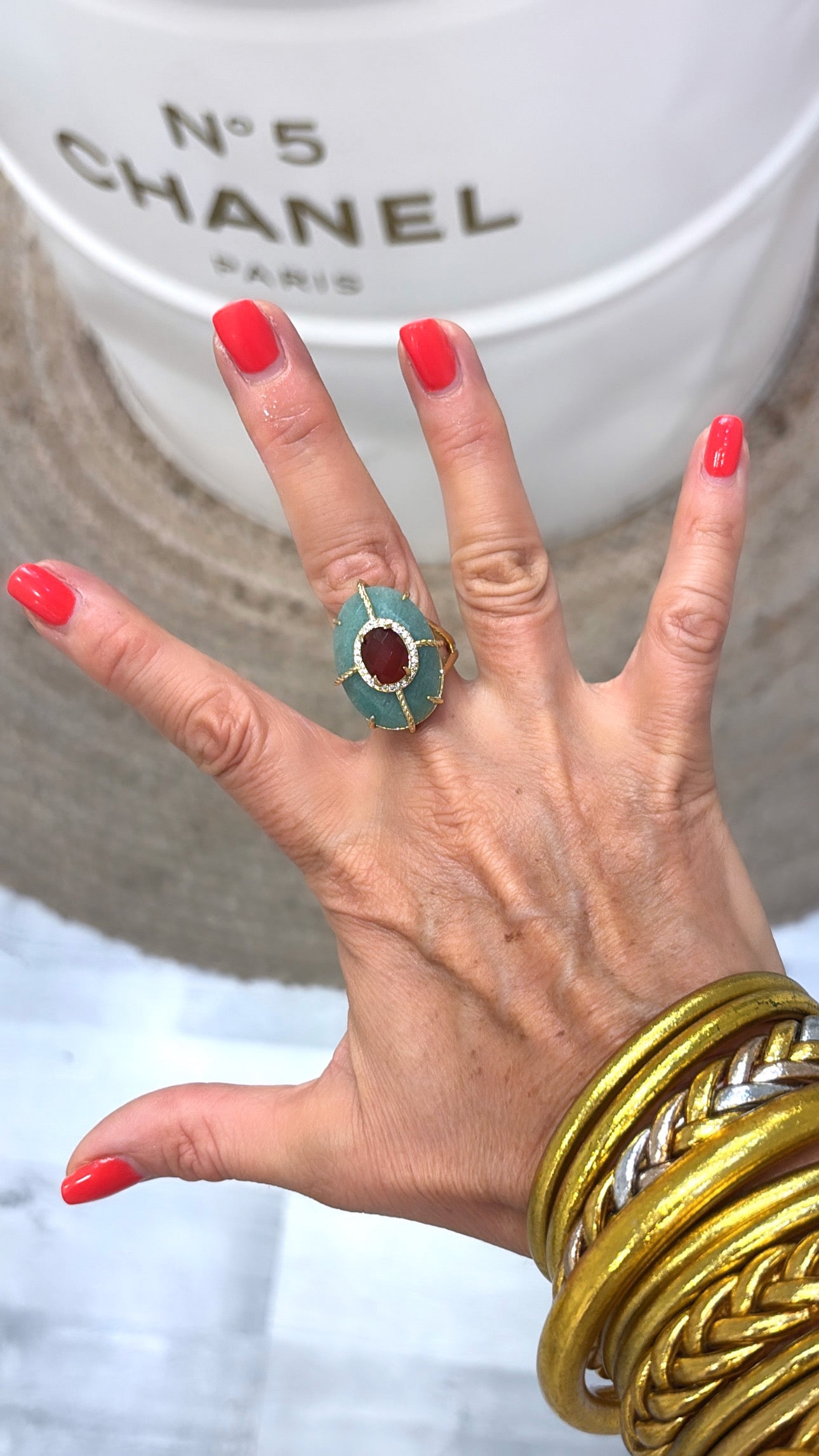 Bague Superbe Amazonite et Cornaline