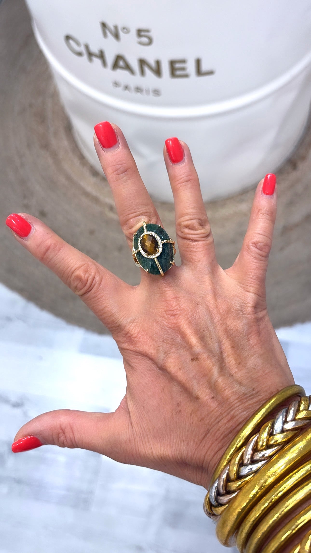 Bague Superbe Agate et Œil de Tigre