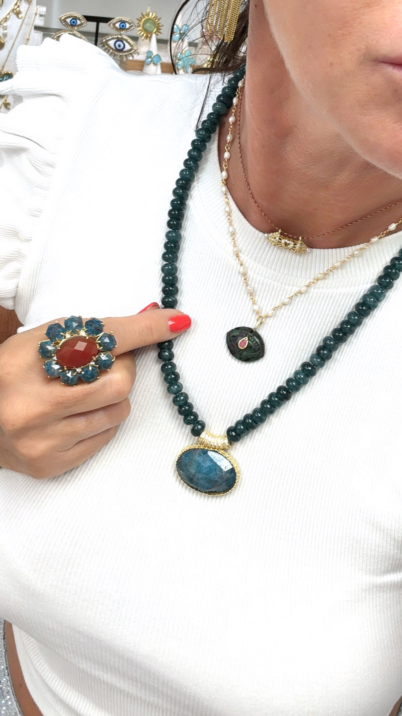 Collier Merveille Agate bleue et Apatite