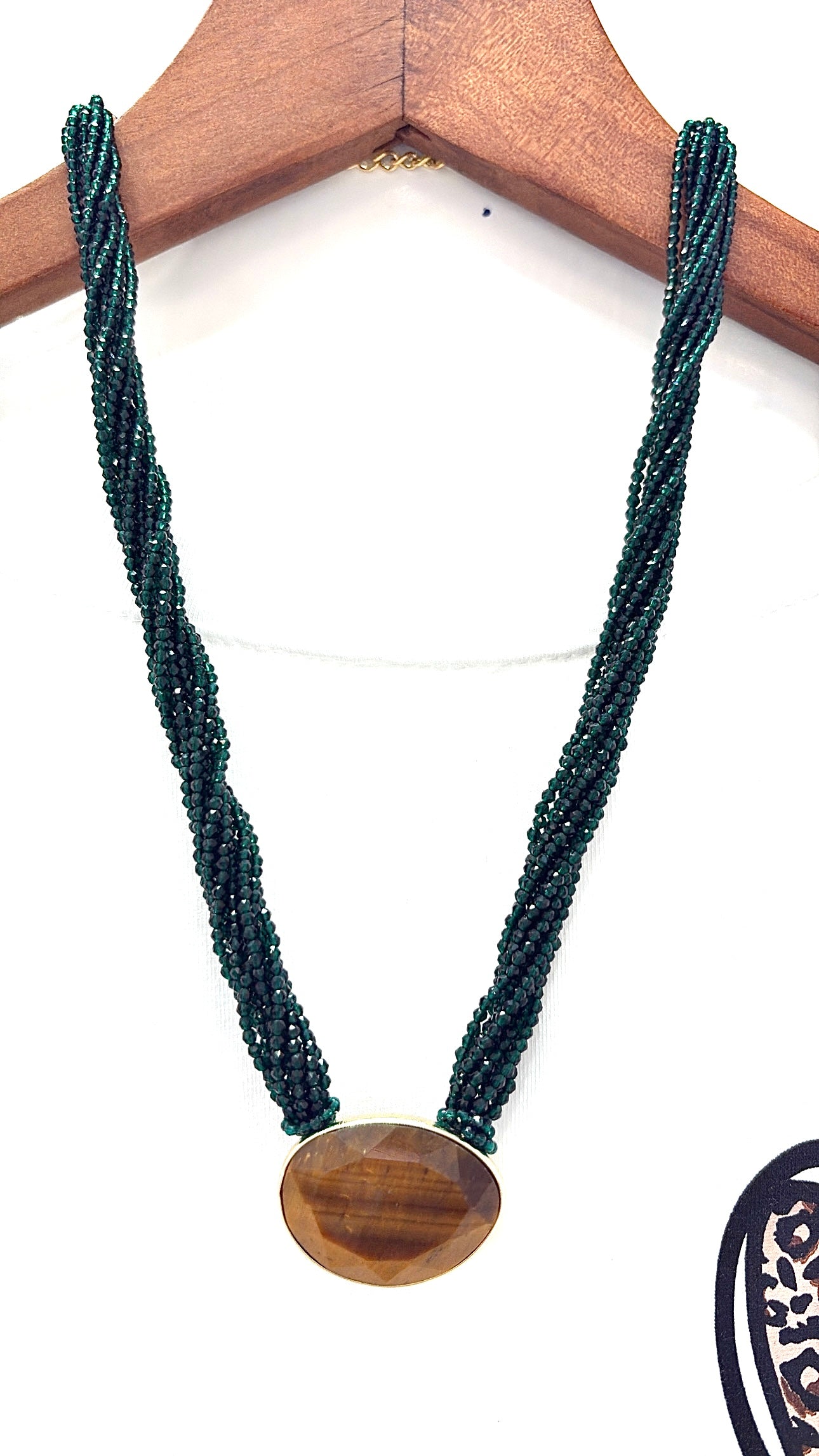 Collier Famous Oeil de Tigre et Cristal Vert