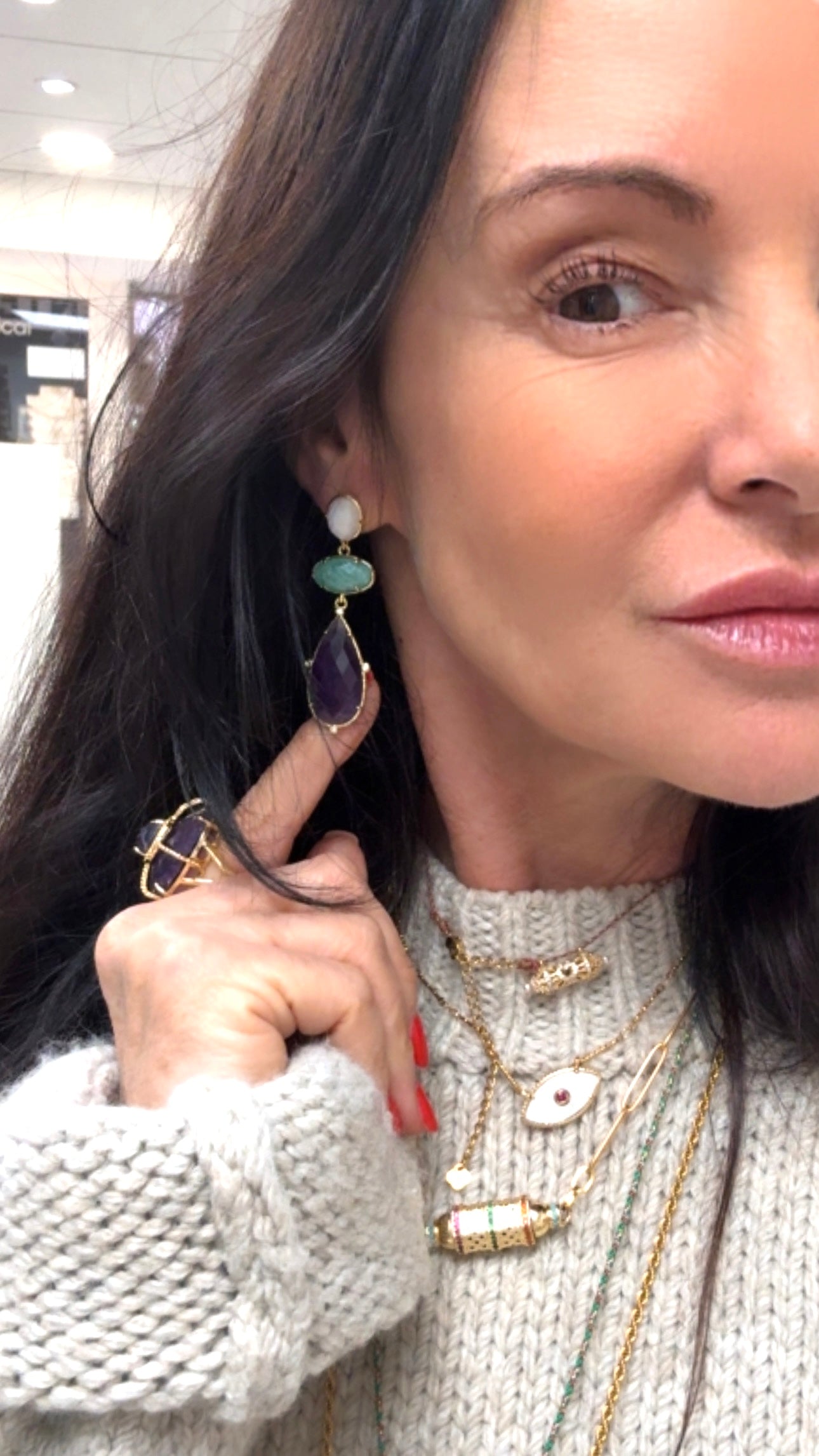Boucles D’oreilles Trio Quartz/Amazonite/Amethyste