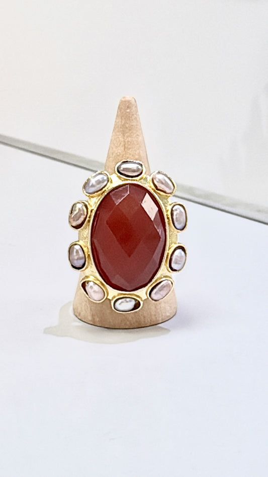 Bague La Sublime Cornaline et Perles d’eau douce