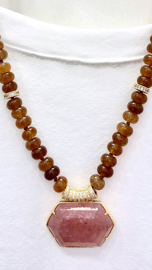 Collier merveille Agate et Quartz Fraise