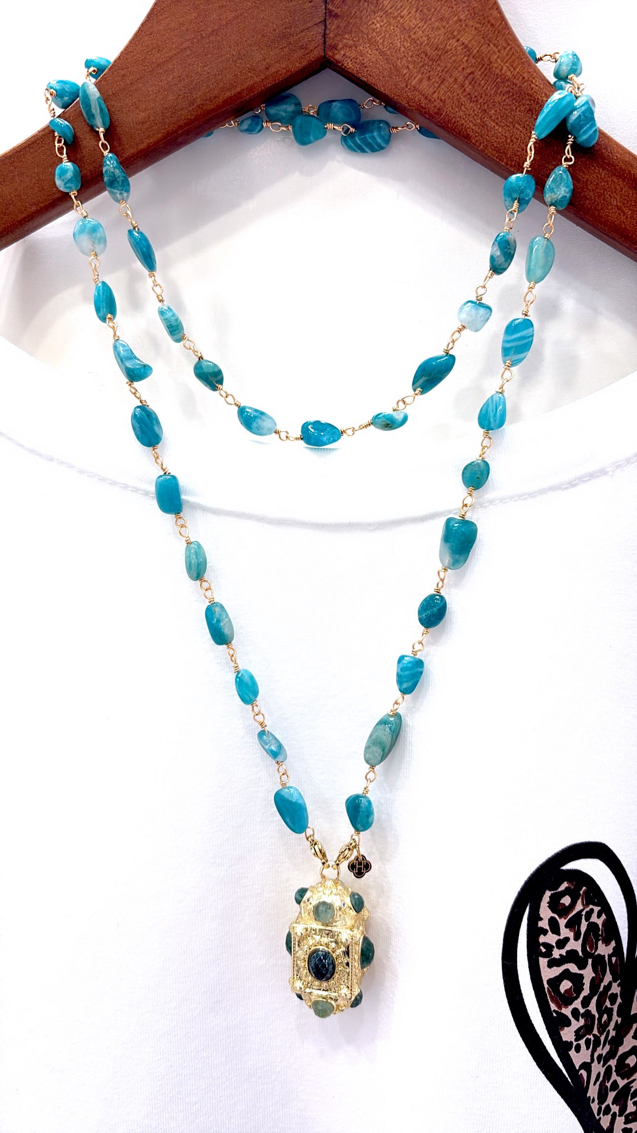 Sautoir Amulette Amazonite et Turquoise Africaine
