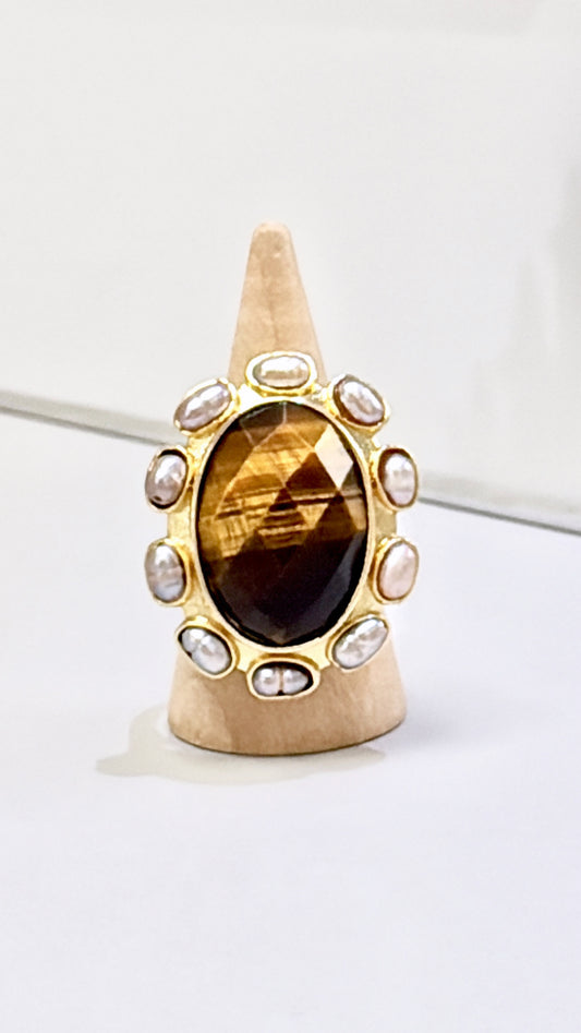 Bague La Sublime Oeil de Tigre et Perles d’eau douce