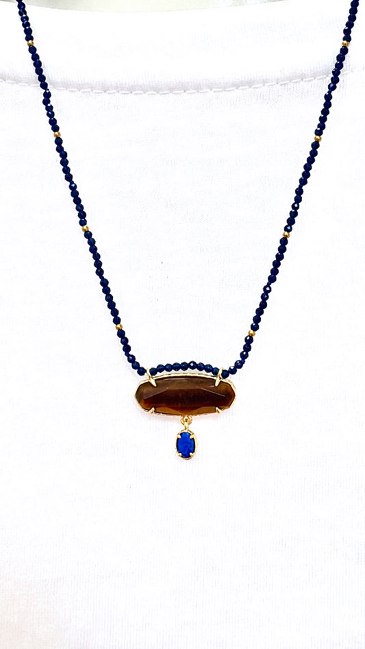 Collier Maïa Quartz Bleu, Œil de Tigre et Lapis Lazulli