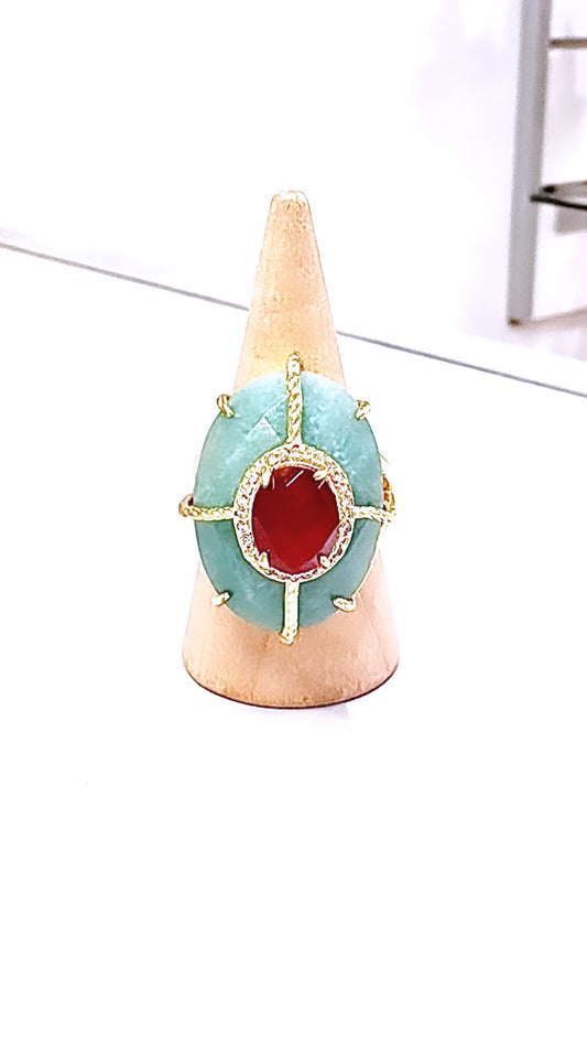 Bague Superbe Aventurine et Cornaline