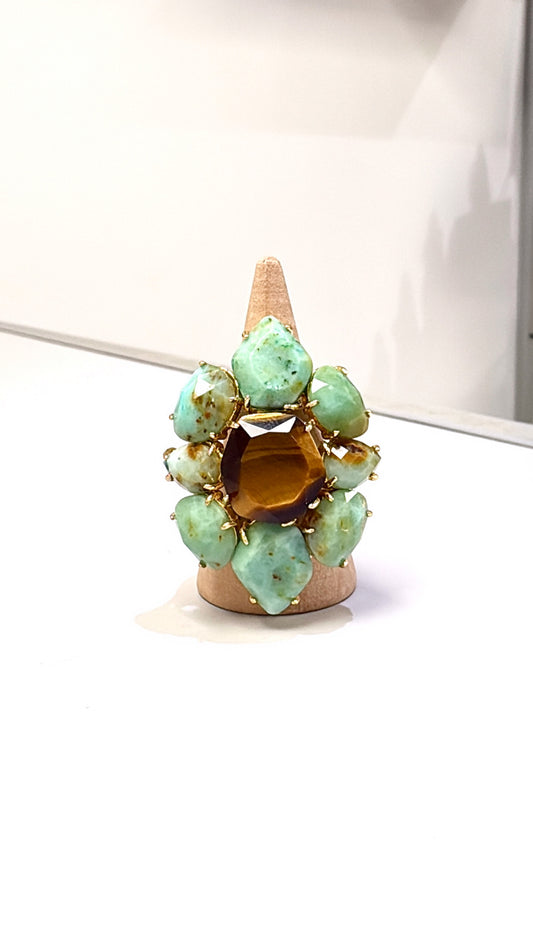 Bague Majestueuse Chrysoprase et Œil de tigre
