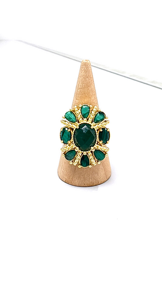 Bague Nova Malachite et Elbaïte