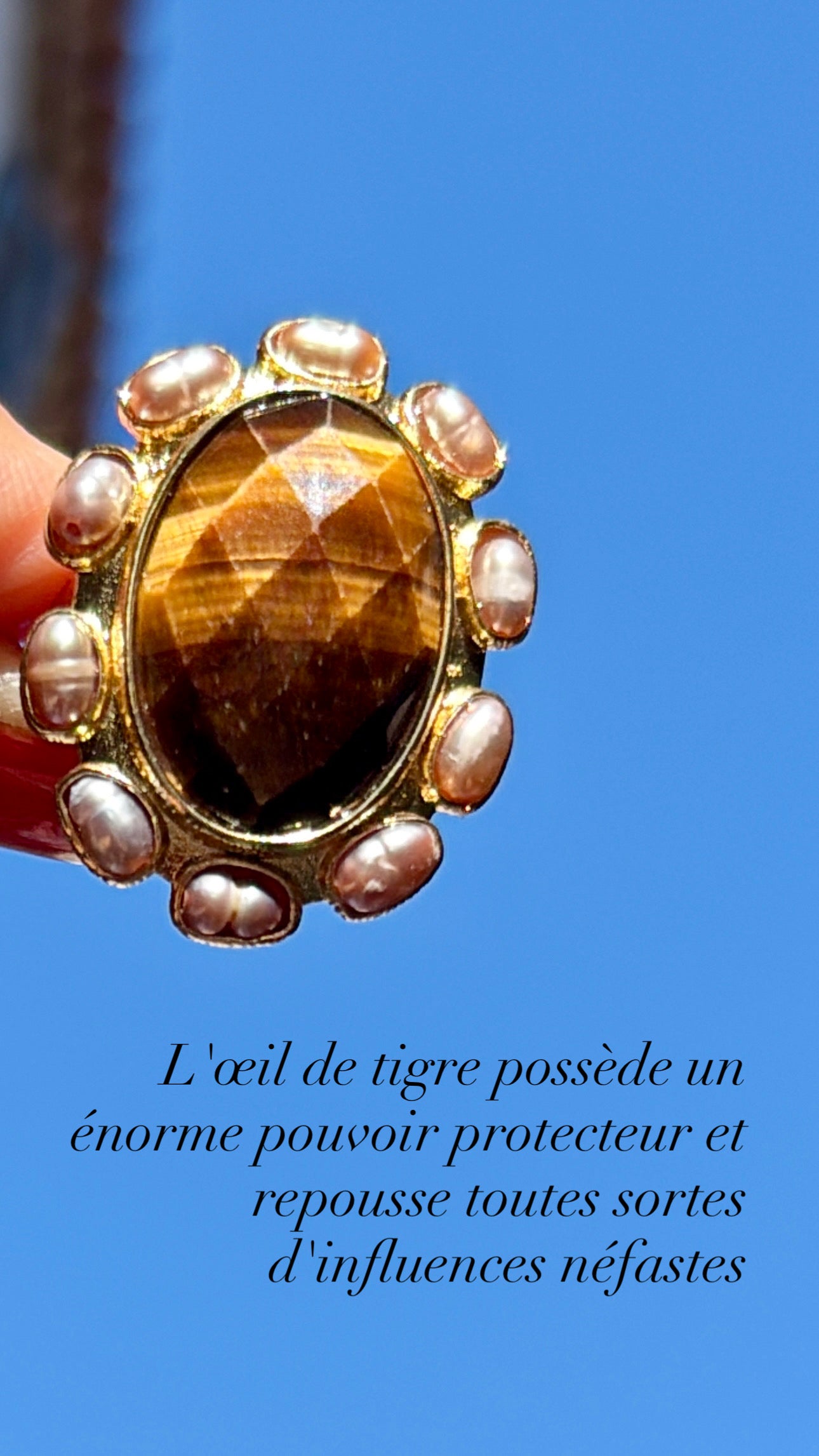 Bague La Sublime Oeil de Tigre et Perles d’eau douce