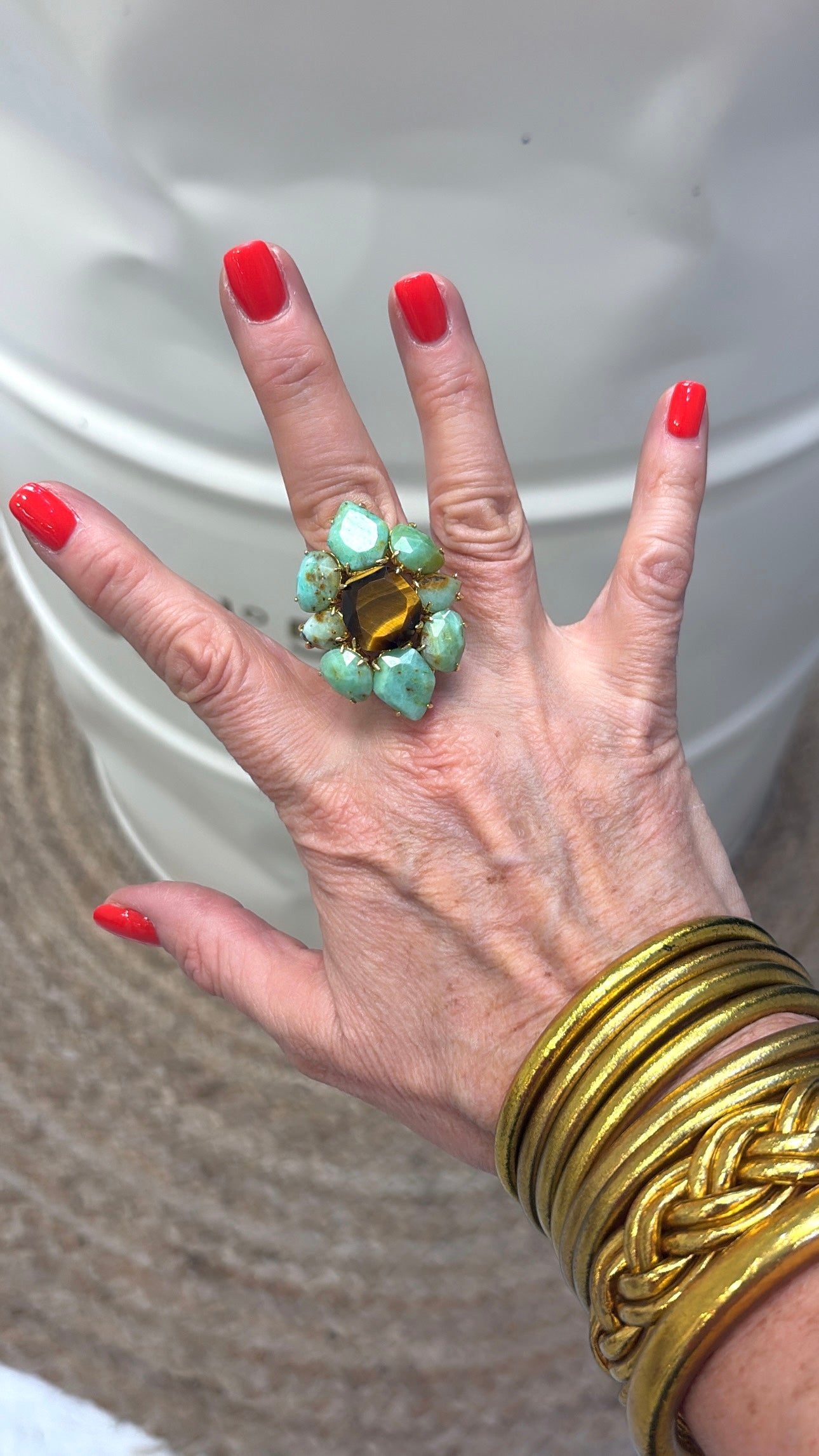 Bague Majestueuse Chrysoprase et Œil de tigre