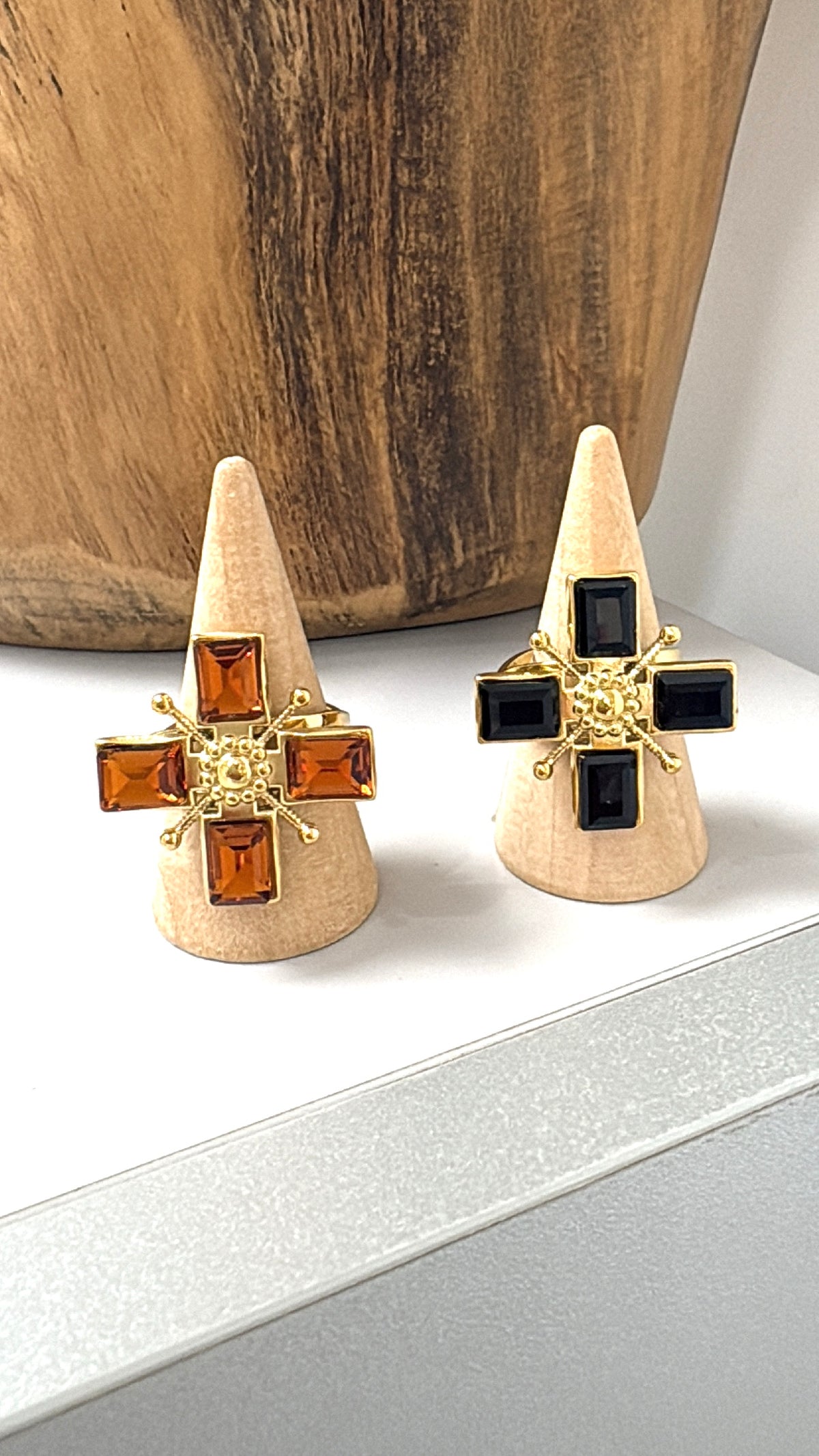 Bague Croix Solaire Ambrée