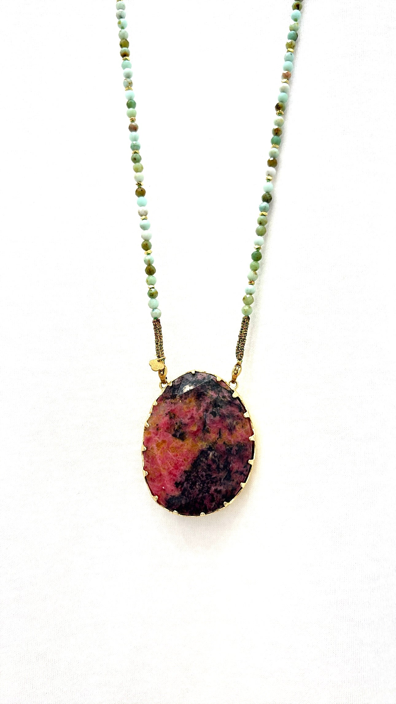 Sautoir Boréale Chrysoprase et Rhodonite