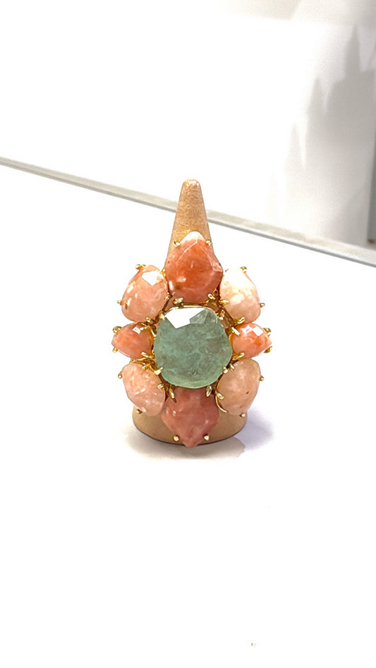 Bague Majestueuse Rhodonite et Aventurine