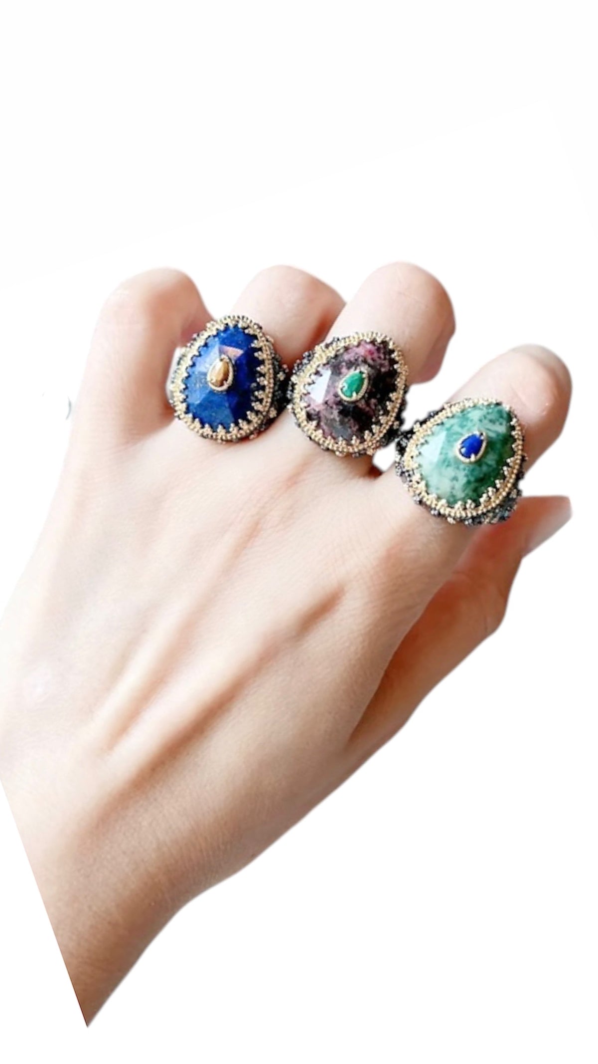 Bague Bohème Noire et Dorée Jade Africain