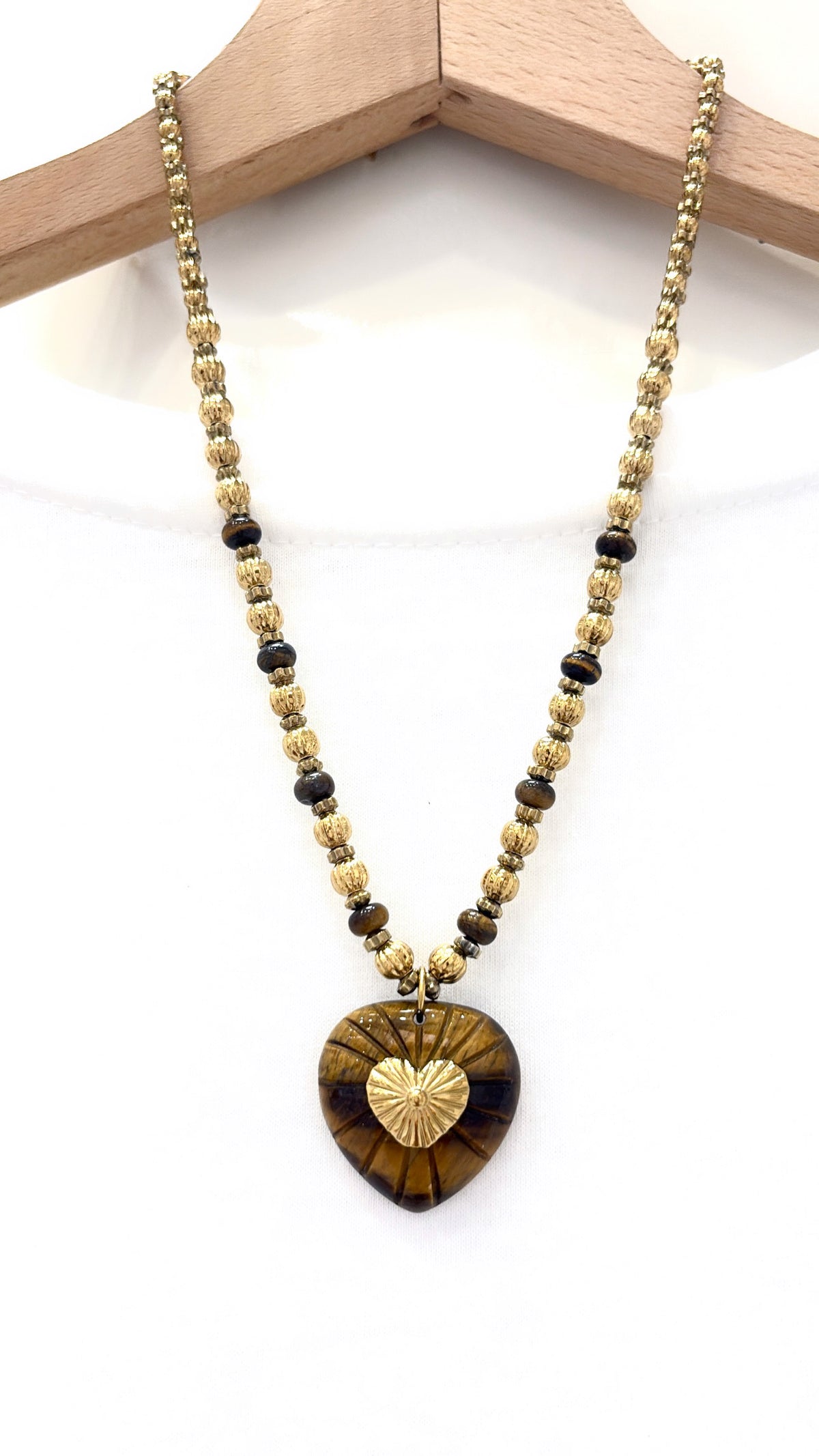Collier Cœur Fauve Œil de Tigre