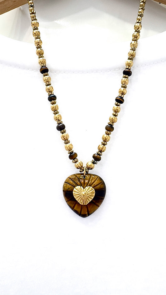 Collier Cœur Fauve Œil de Tigre