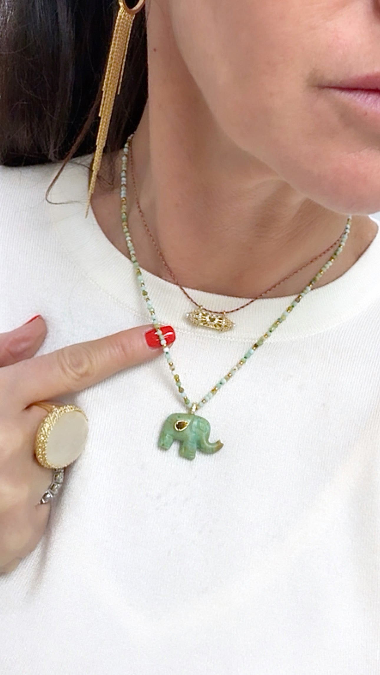 Collier Chang Chrysoprase et Œil de Tigre