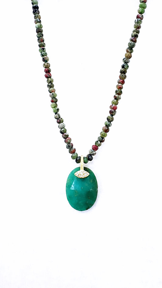 Collier Gaïana Rubis Zoisite et Chrysoprase