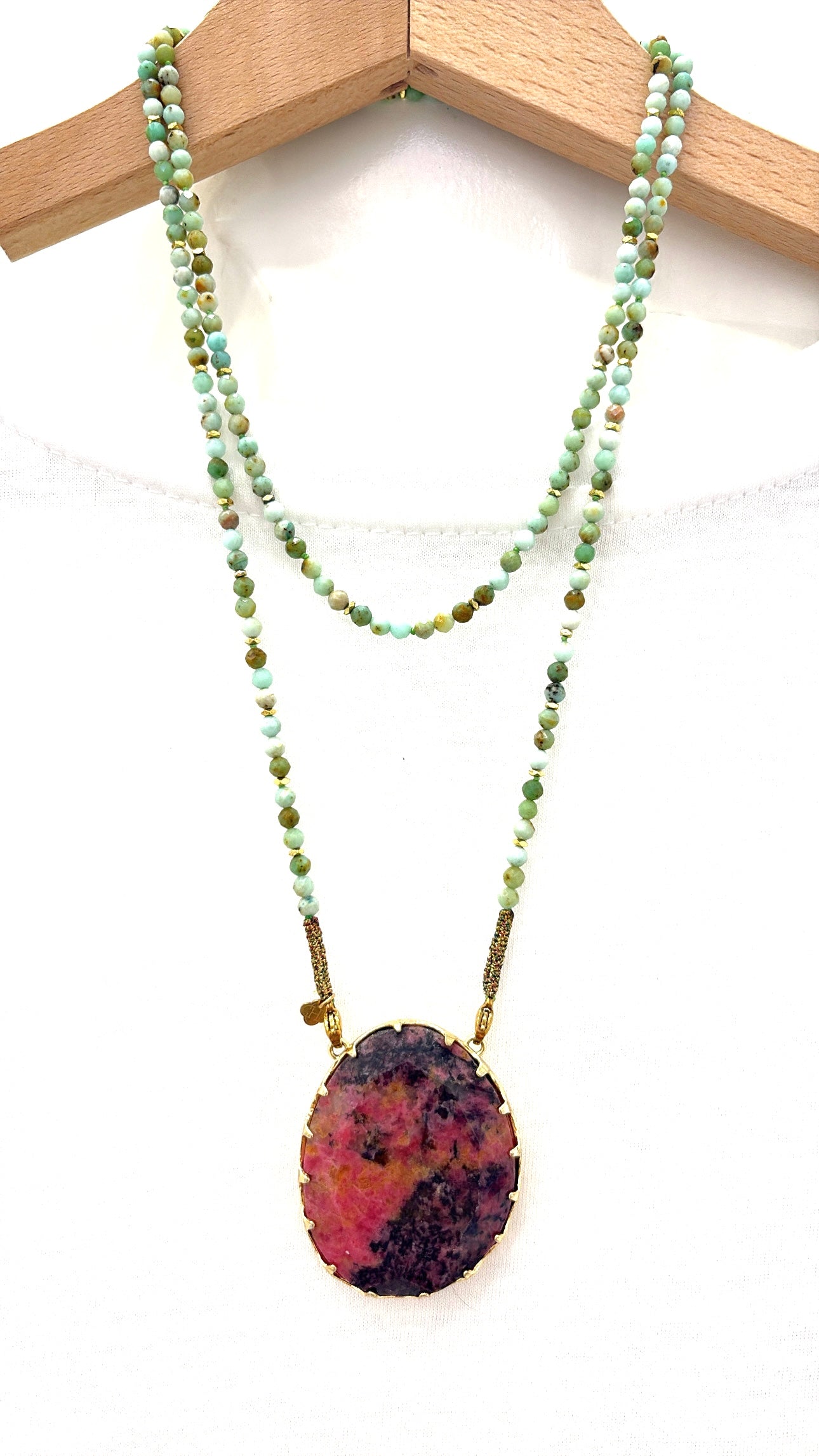 Sautoir Boréale Chrysoprase et Rhodonite