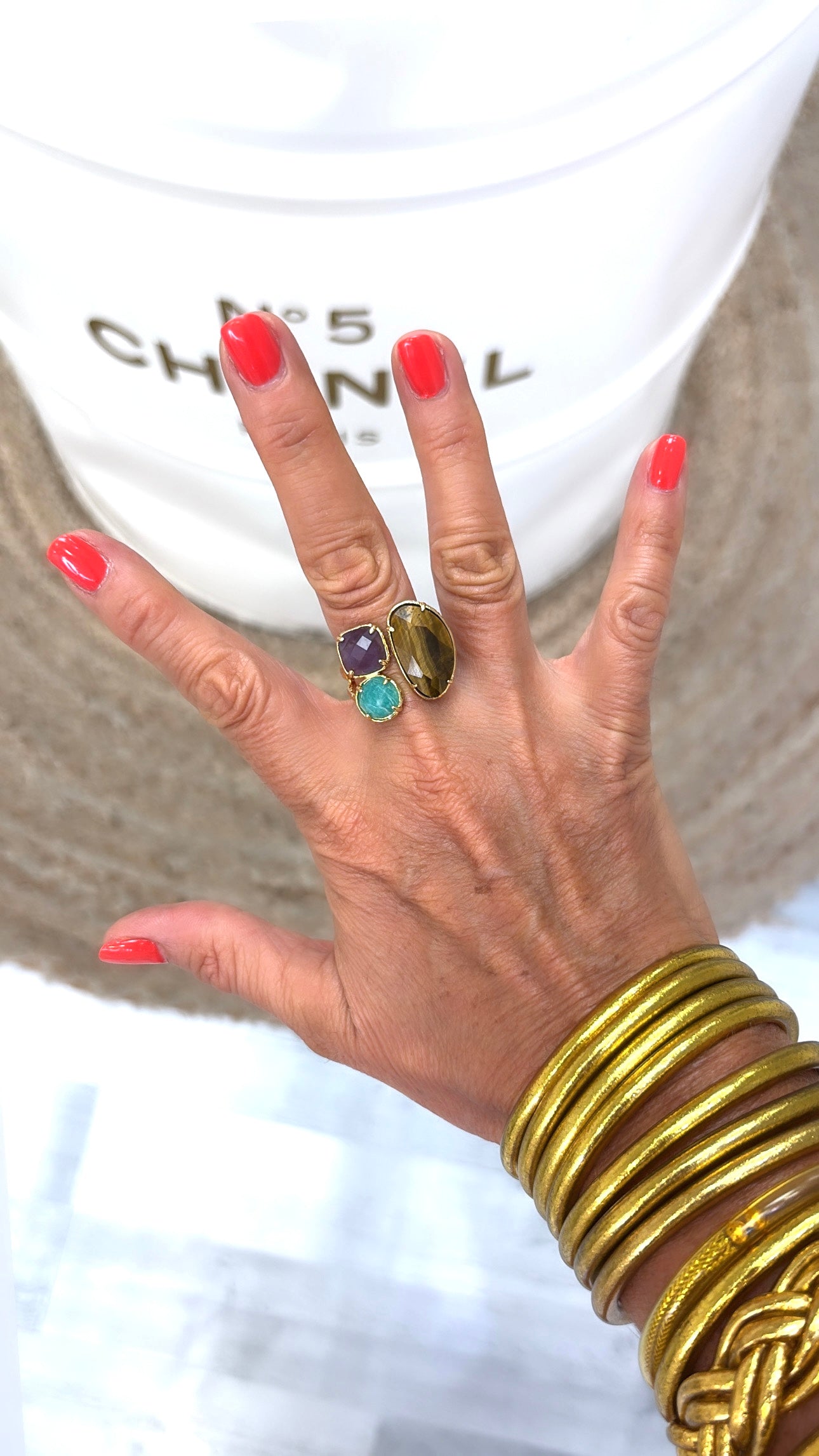 Bague Boréale Améthyste, Œil de Tigre et Amazonite