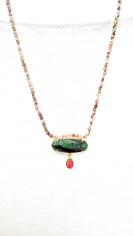 Collier Maïa Rhodonite et Rubis Zoisite