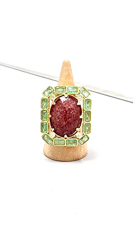 Bague Gaïa Tourmaline et Quartz Fraise