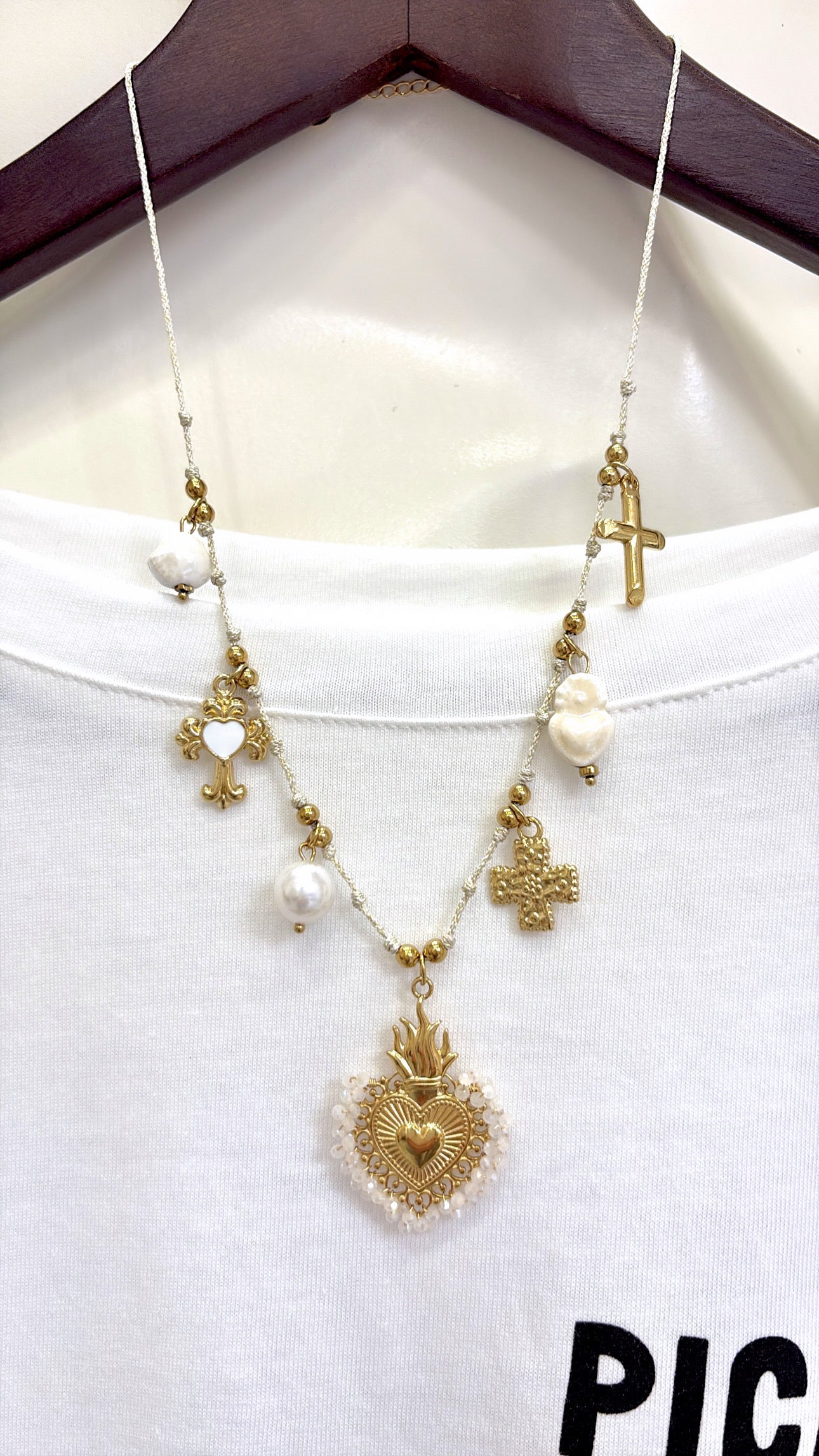 Collier Cœur Ex Voto Blanc