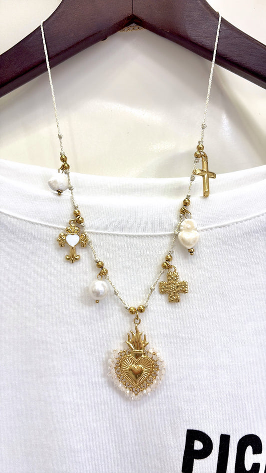 Collier Cœur Ex Voto Blanc