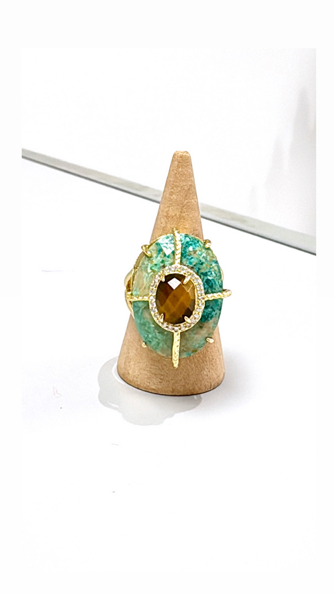 Bague Superbe Chrysoprase et Œil de Tigre