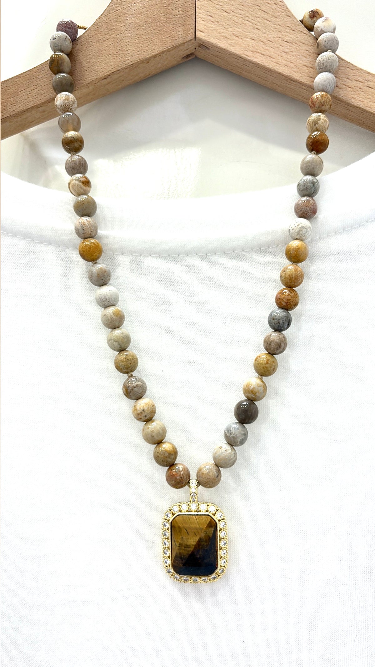 Collier Écrin Jaspe et Œil de Tigre