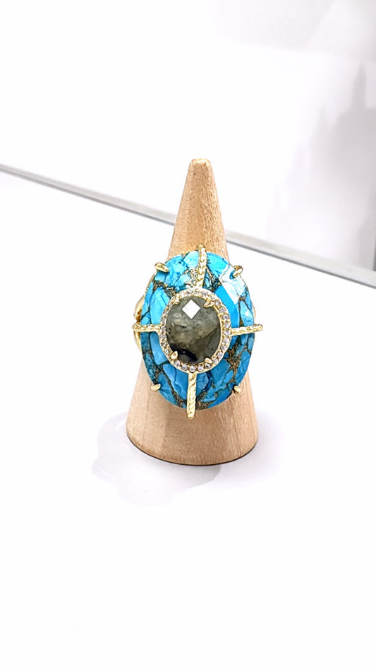 Bague Superbe Turquoise Mohave et Labradorite