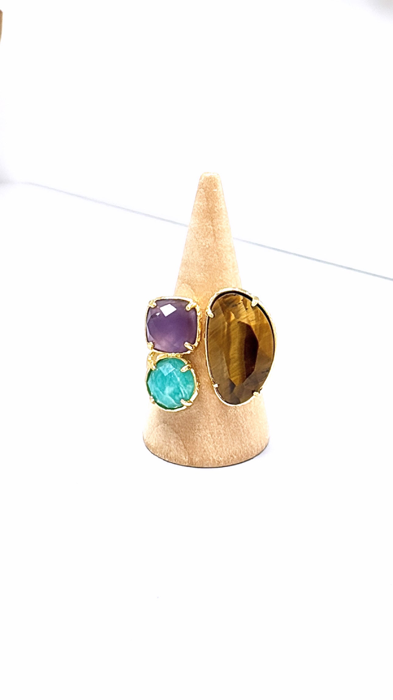 Bague Boréale Améthyste, Œil de Tigre et Amazonite