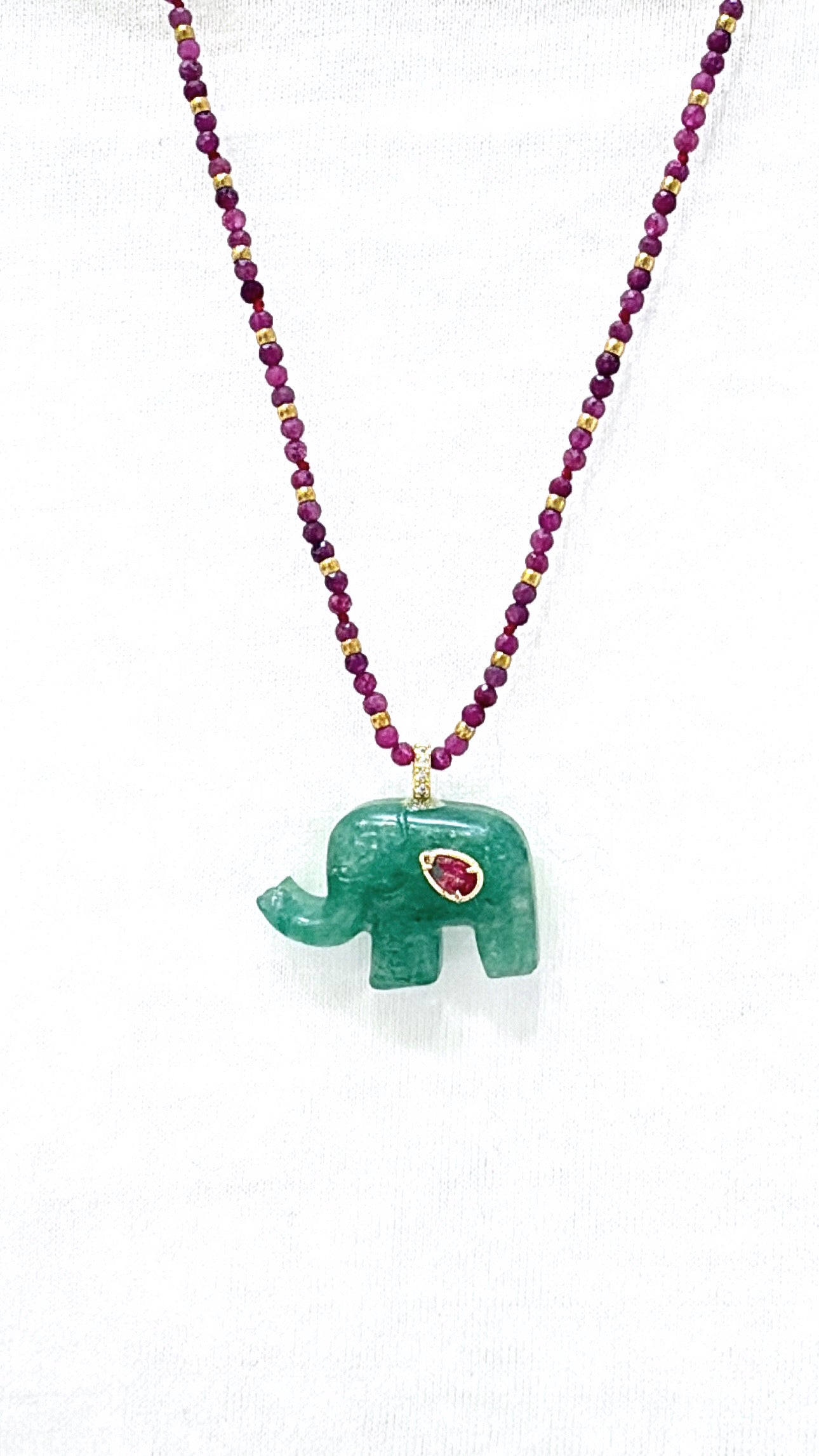 Collier Éléphant Aventurine et Agate Rose